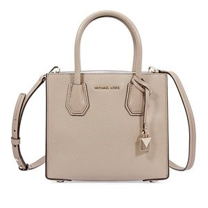 Michael Kors Mercer Medium Pebbled Leather Crossbody Bag- Truffle New